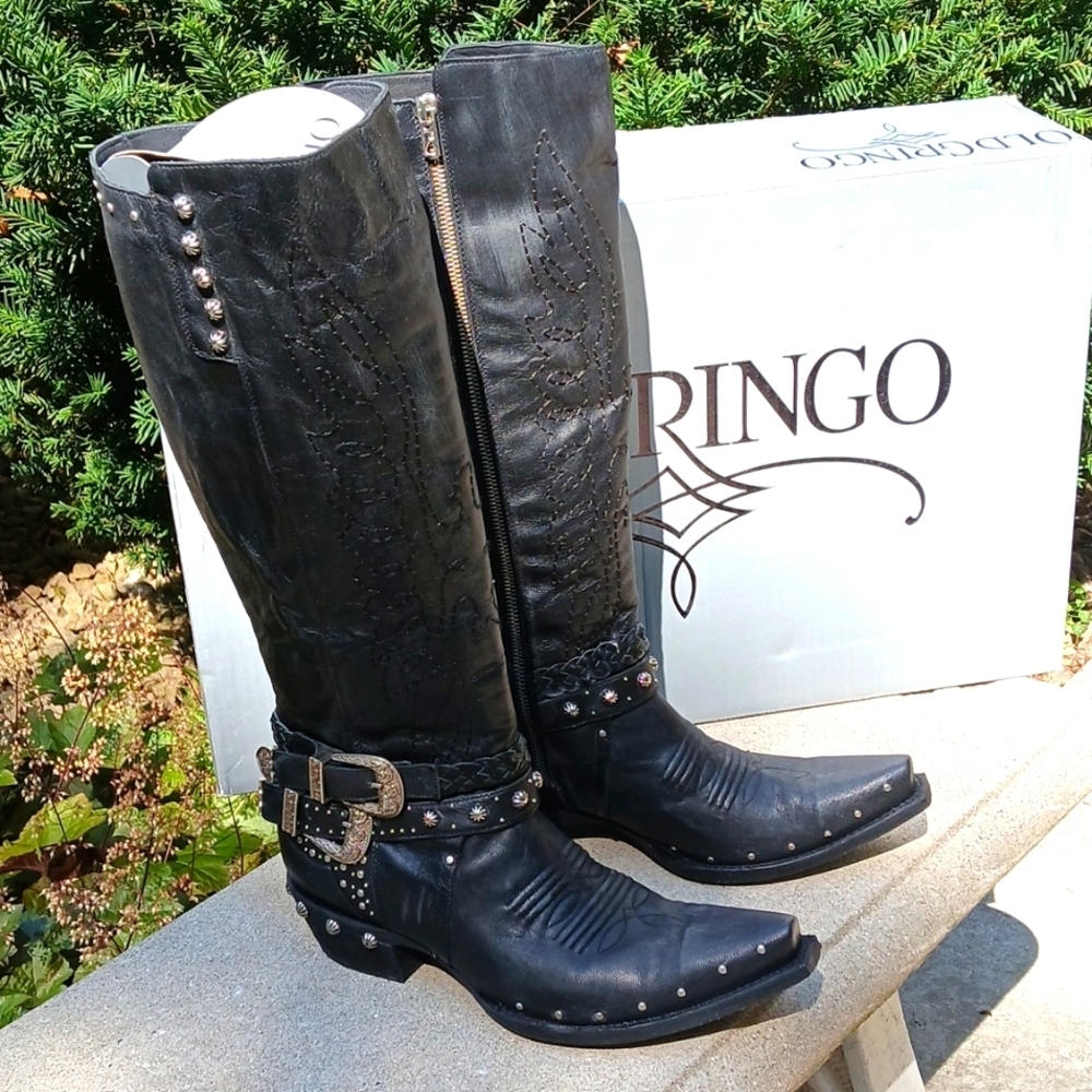 Old Gringo Tall Boot With Belts EUC size 9 Bikercore Streetware Goth
